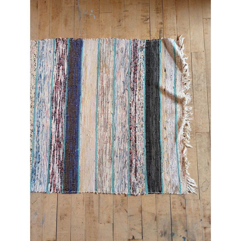 Antique Imported Swedish Hand Made Rag Rug Runner (26.5" x 140" ) As Shown - Picture 2 of 12